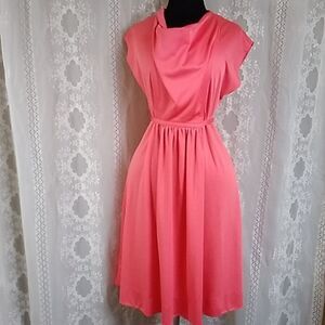 VTG Cora's Closet TM Petite Miss Dress Handmade SzApproximately L XL Pink Coral